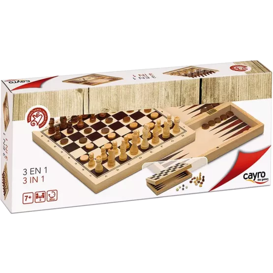 Coffret 3 En 1 : Échecs, Dames Et Backgammon Pliable