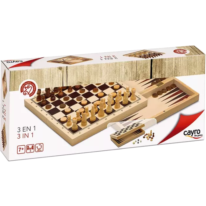 Coffret 3 En 1 : Échecs, Dames Et Backgammon Pliable