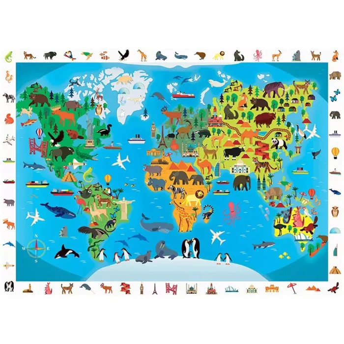 Puzzle 100 Pièces - Planisphère Des Animaux