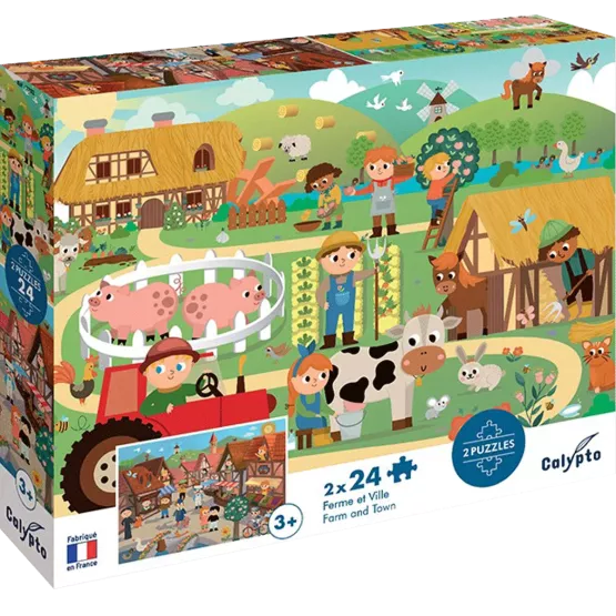 Puzzle 2X24 Pièces - Ferme Et Ville