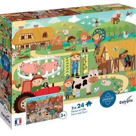 Puzzle 2X24 Pièces - Ferme Et Ville